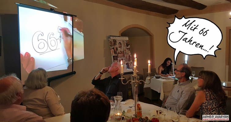 Geburtstagsfest 66 Jahre Unterhaltungsprogramm Montagsmaler Live Zeichnen Beamer